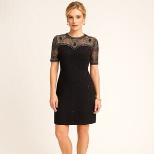 NWT Vintage Silk Black Beaded Cocktail Mini Dress size PM